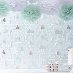 BABY SHOWER BUNTING BANNER DECORATION Rose Gold Baby Decor Clouds and Raindrops - Picture 1 of 1