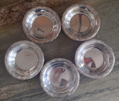 5件套古董芦苇和巴顿6.5英寸镀银经典玫瑰设计碗 — 第 1/4 张图片