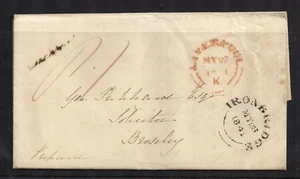 1841 PRE STAMP ENTIRE LETTER LIVERPOOL TO BROSELEY IRONBRIDGE INTACT BLACK SEAL - Picture 1 of 6