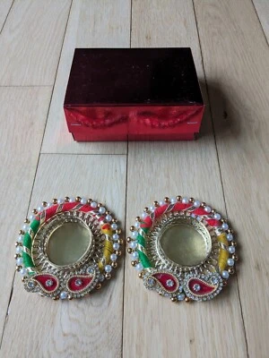 2 Candelabros Artesanales Vibrante Perla Luz de Té Diwali Étnico Artesanal Decoración 4" Foto 1 de 4