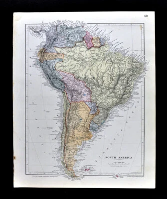 Mapa Stanford 1885 América del Sur Brasil Argentina Perú Bolivia Colombia Antiguo Foto 1 de 4