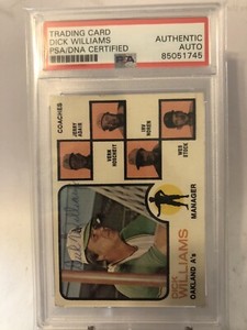 1973 Topps Oakland A's Manager auto'd Dick Williams PSA AUTHENTIC