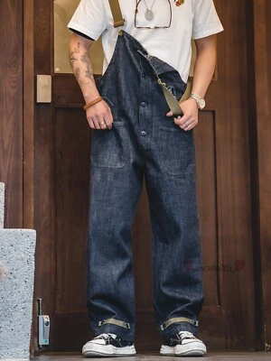 Men's Navy Deck Overalls Vintage Cargo Salopette Homme Jumpsuit Motorcycle Jeans - Photo 1/4