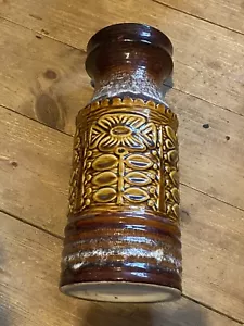 Vintage Brown Mustard West German Fat Lava Pottery Vase Pot Floral Design 558/30 - Picture 1 of 20