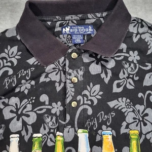 Polo Big Dogs Para Hombres Grande Negro Hawaiano Floral Estampado Completo - Imagen 1 de 6