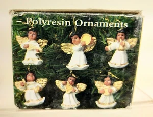 Set of 6 Christmas Ornaments Black, African American Musical Angels Poly Resin - Picture 1 of 15