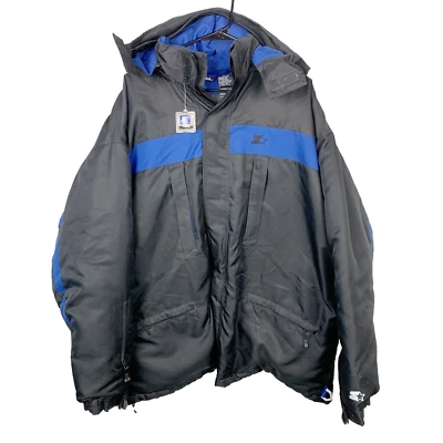 Abrigo Chaqueta de Plumón Vintage Años 90 Starter Negro Azul Real Para Hombre XLT Foto 1 de 4