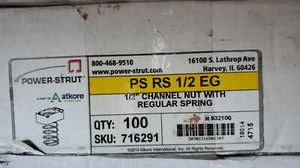 Power-Strut PS RS 1/4 EG 1/2” Channel Nut W/ Regular Spring.  Box Of 100. - Picture 1 of 1