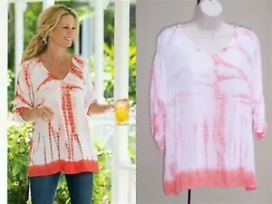 Soft Surroundings Tie Dye Talia Top Shirt size PS peach wht SPRING EASTER blouse - Picture 1 of 8