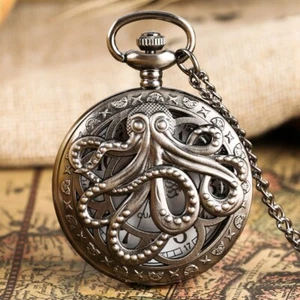 Collana orologio da tasca retrò polpo cavo mezzo cacciatore quarzo per bambini uomo donna - Foto 1 di 9