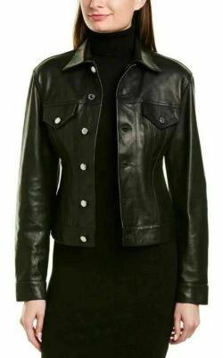 CLASSIC New Women's Black Leather Shirt Soft Lambskin Stylish Slim Fit shirt - Image 1 of 4