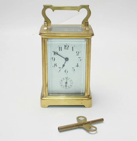 1800's OFFICER FIELD ALARM TRAVEL CLOCK 8 DAYS BRASS HEIGHT 5" ANTIQUE Cover