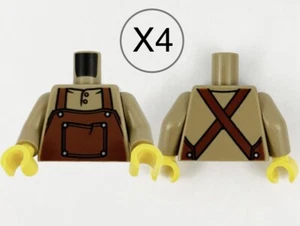 Lego 4 Castle Farmer Dark Tan Torso,Reddish Brown Apron with Pocket over Shirt - Picture 1 of 1