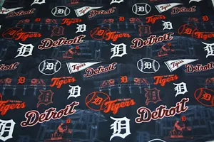 VINTAGE LICENSED DETROIT TIGERS BASEBALL COTTON FABRIC ~ 3 YARDS - Picture 1 of 6