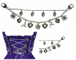 Charivari Dirndl Dress German Necklace Chain Oktoberfest EDELWEISS DEER HEART - Picture 1 of 5