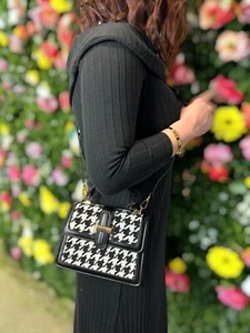 Women's Houndstooth Top Handle Handbag Crossbody Handbag - Picture 1 of 31