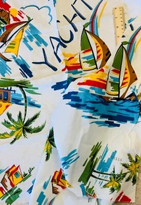 Vintage Hoffman California Lg Motif YACHT BEACH PALM TREES Cotton Fabric 1 yd - Picture 1 of 2