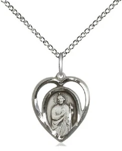 Sterlingsilber St. Jude herzförmiger Anhänger auf 18" Kette NEU Glückseligkeit - Bild 1 von 2