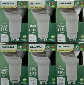 6 X 4.2W GU10 Long Neck LED NEW SYLVANIA 74mm x 50mm replaces 11w cfl type bulbs - Picture 1 of 5