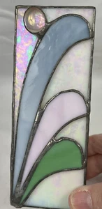 VTG Handmade Stained Glass Leaded White, Pink, Blue Green Vase Pen Brush Holder - Picture 1 of 10