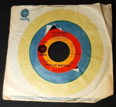 Mireille Mathieu promo 45 Un Monde Avec Toi / La Derniere Valse Capitol P-2744 Foto 1 de 2
