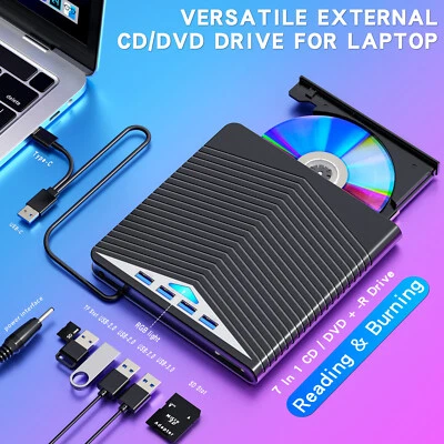 External CD DVD Drive for PC Laptop Windows 11 10 USB 3.0 Burner Reader Writer - Image 1 of 4
