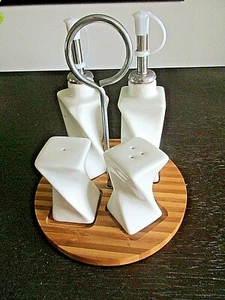 Lorren House Trends Bamboo Cruet Oil & Vinegar, Salt & Pepper Shaker  - Picture 1 of 6