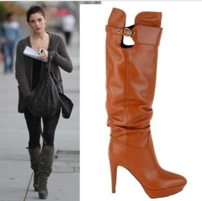 BOTAS ALTAS SERGIO ROSSI HOLGADAS CUERO TERACOTA VERÓNICA $1,295 talla 39.5 / 9.5 Foto 1 de 4