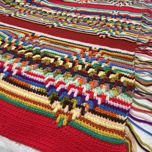 Hand Crochet Farmhouse Afghan Lap Blanket Throw Navajo Reversible Fringed 80x64 - Picture 1 of 5