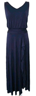 Three Dots Maxi Dress XS Viscose Stretch Side Slit Sleeveless Navy Blue Vneck - Image 1 of 4