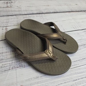 Vionic Tide Toe Post Sandals Womens 7 Bronze Thong Flip Flop Comfy Orthaheel - Picture 1 of 8