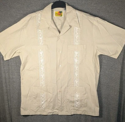 Camisa Haband Guayabera De Colección Para Hombre Grande Beige Bordada Cubana Foto 1 de 4