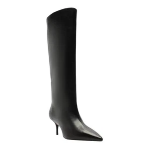 Arezzo Women's Skye Low Stiletto Leather Knee High Boots Black Size 8 1/2 - Picture 1 of 5