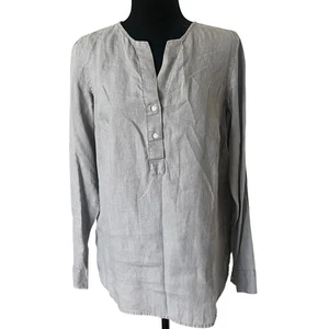Top túnica Jones New York Sport para mujer 100 % lino gris claro talla pequeña - Imagen 1 de 9