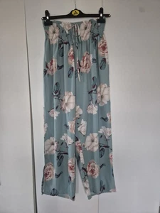 SHEIN Curve Women’s Wide Leg Trousers 1XL Blue Floral High Waist Elasticated - Picture 1 of 5