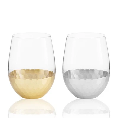 Copa de vino sin tallo, martillada plata y oro diseño copas de vino para Ho... Foto 1 de 4