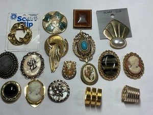 Jewellery Great Large Job Lot Gold Tone Scarf Pins/Clasps x17, Vintage to Modern - Picture 1 of 9