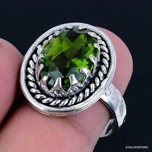 Peridot 925 Silver Plated Handmade Ring of US Size 10 - Picture 1 of 3