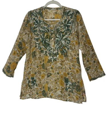 Туника бутик топ женщин средний шелк вышитый цветочный длинным рукавом богемный - Изображение 1 из 4