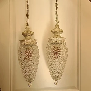 2 luci a sospensione vintage Vanity Hollywood Regency lacrima vetro diamantato MCM - Foto 1 di 24