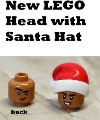 New LEGO Brown Skin Head SANTA Hat Combo Unisex Boy Girl Teenager Smile Eyebrow - Image 1 of 2