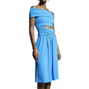 $ 1490 NEU ALBERTA FERRETTI BLAUES SCHULTERFREIES MIDIKLEID IT 46, US 10 - Bild 1 von 7