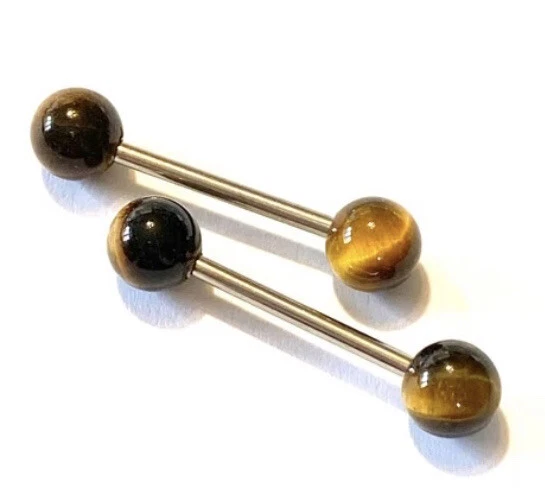 1 par de anillos para pezones 14g 19mm OJO DE TIGRE piedras preciosas naturales semipreciosas acero 316L Foto 1 de 1