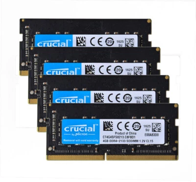 Crucial 16 GB 4x 4 GB DDR4 RAM 2133 PC4-2133P 1RX8 SO-DIMM Laptop Memory CL15 - Image 1 of 4