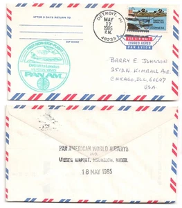 GoodChoice: 1985 First Non-Stop Flight Cover • PAN AM • DETROIT to LONDON - Picture 1 of 1
