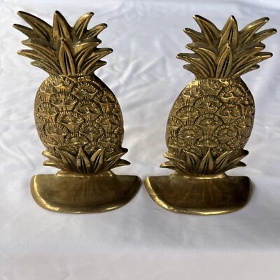 Vintage Boho Chic Bronze Abacaxi Bookends Havaiana MCM Havaí Raro Antigo - Imagem 1 de 4