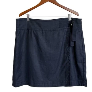 Ann Taylor Linen Ramie Blend Faux Wrap Skirt Size 18 Womens Plus Size Navy Twill - Picture 1 of 6