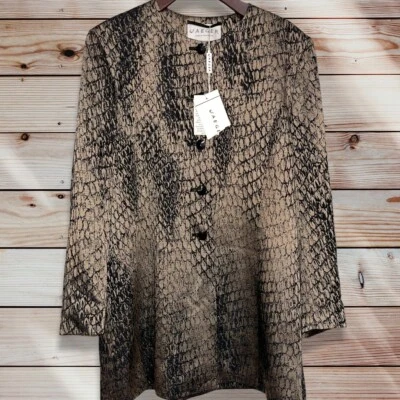 NUEVA Chaqueta de Noche Jaeger Gran Bretaña Tostada y Negra Brillante Forrada con Tapiz Talla 14 Foto 1 de 3