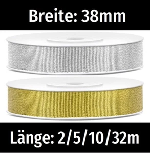 Brokatband 38mm 0,20/m Lurexband Gold Silber Dekoband Geschenkband Schleifenband - Bild 1 von 3