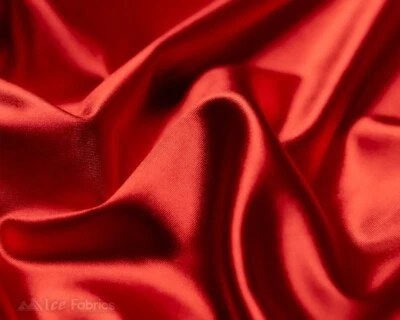 Red 4 Way Stretch Silky Satin Fabric By Yard Thick Satin - Image 1 of 4